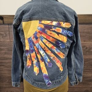 Upcycled Sunburst Rainbow Denim Jacket M